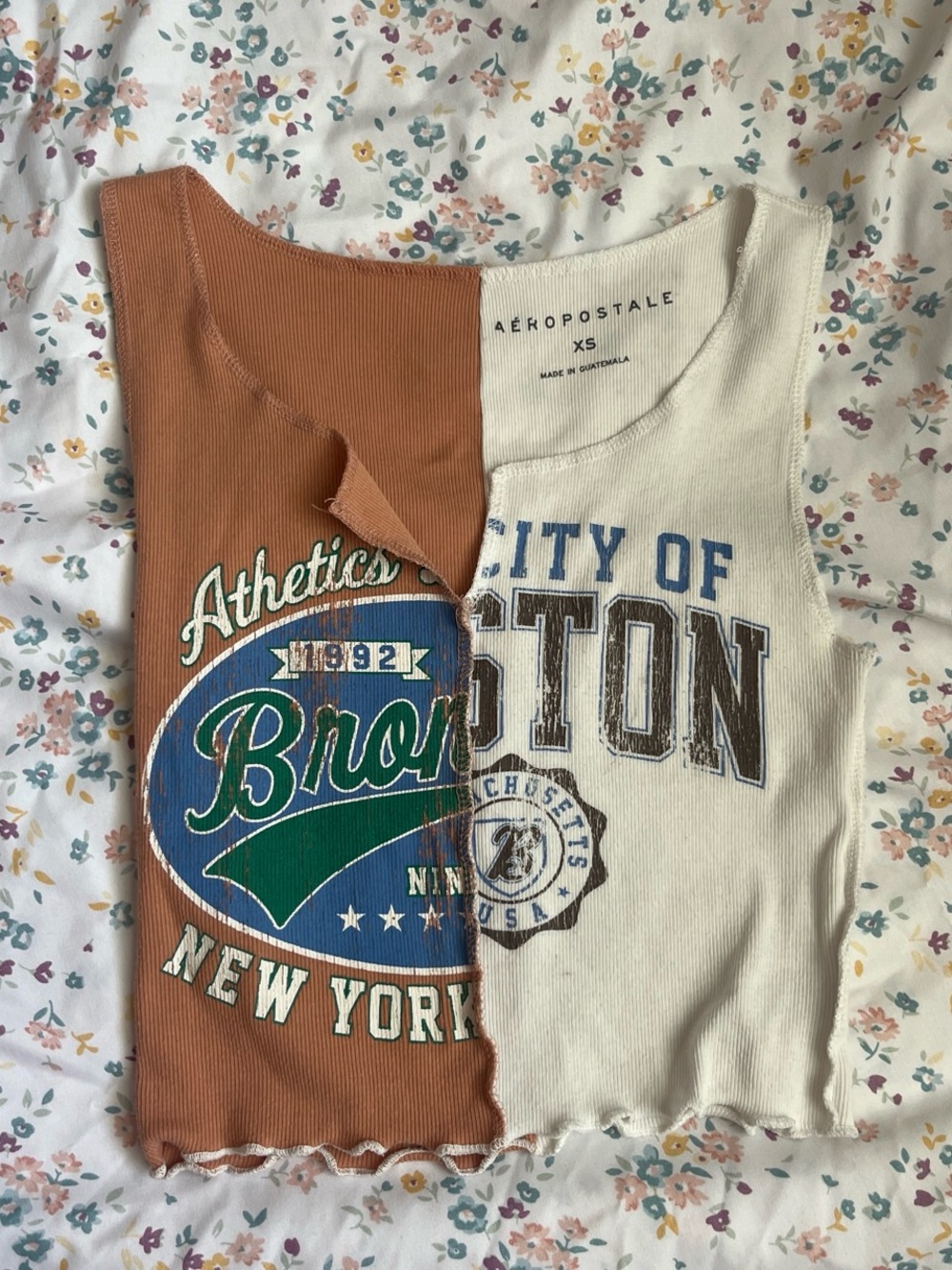Aeropostale Two-Tone Brown & Cream Split Graphic Tank